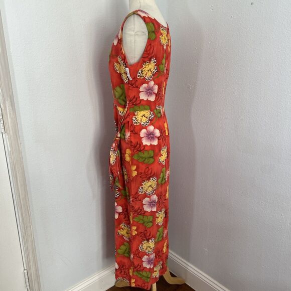 Robbie Bee Midi Dress Womens 6 Multicolor Floral Silk Tie Waist Cocktail - Picture 2 of 8